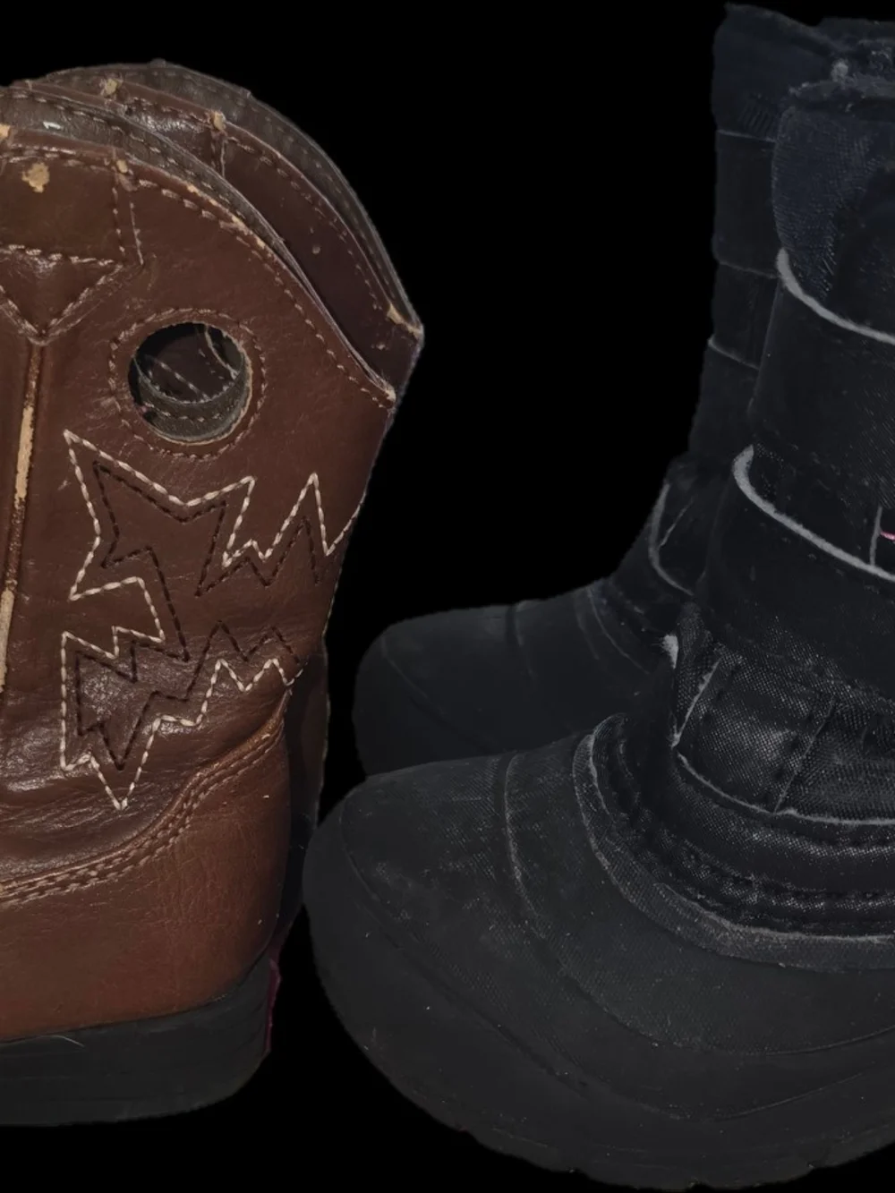 Toddler 7 Brown Leather Cowboy Boot and Black Winter Snow Boot Set Walmart Brand